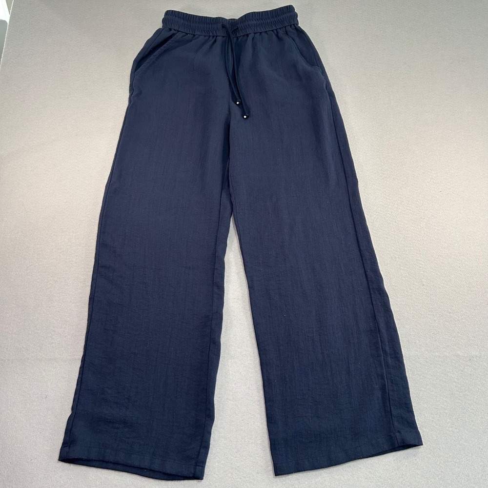 Halara Wide Leg Pants Womens S Tall Navy Blue Drawstring Elastic Waist Pockets